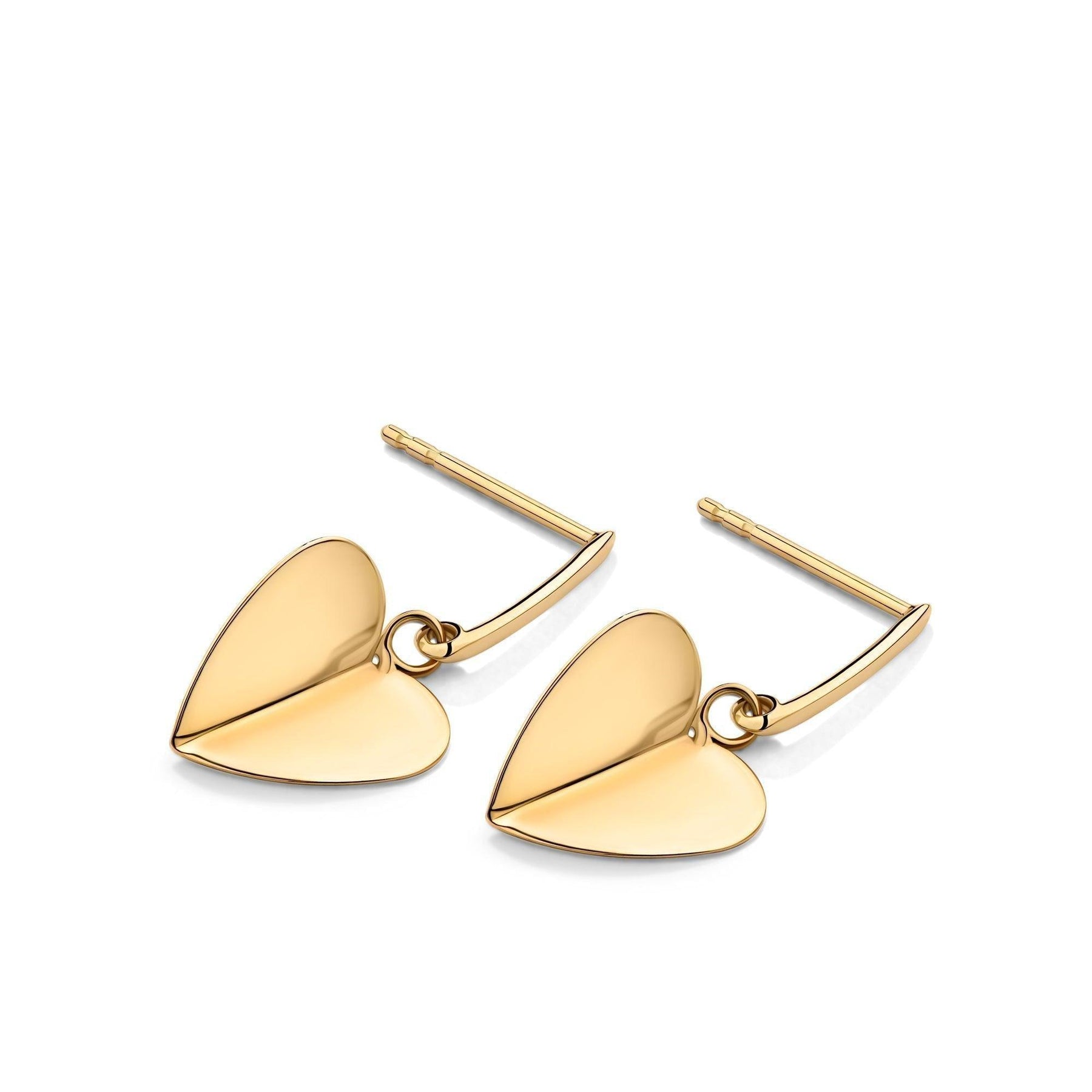 Folded Heart Shaped Drop Earrings in 9ct Yellow Gold