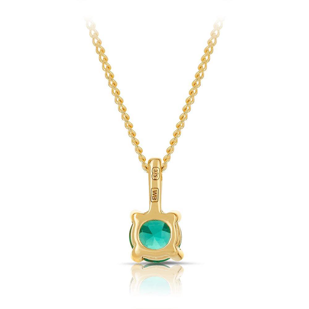 Created Emerald Round Pendant in 9ct Yellow Gold