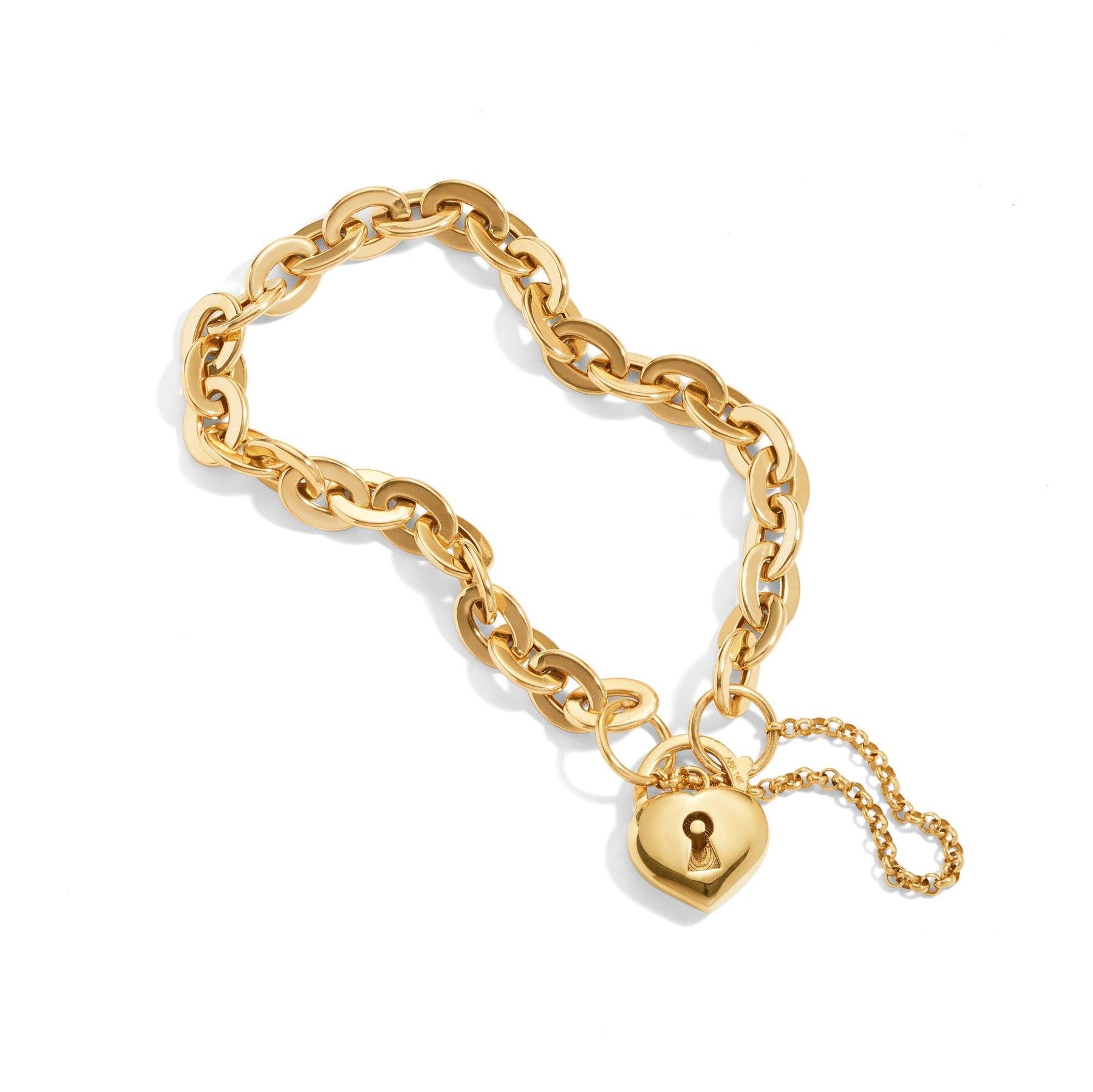 Heart Padlock Belcher Link Bracelet in 9ct Yellow Gold