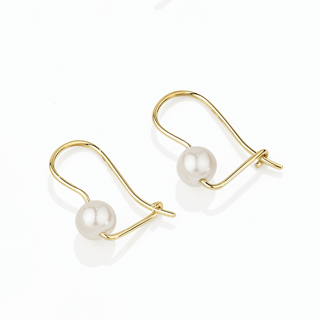 Freshwater Pearl Euroball Earrings in 9ct Yellow Gold