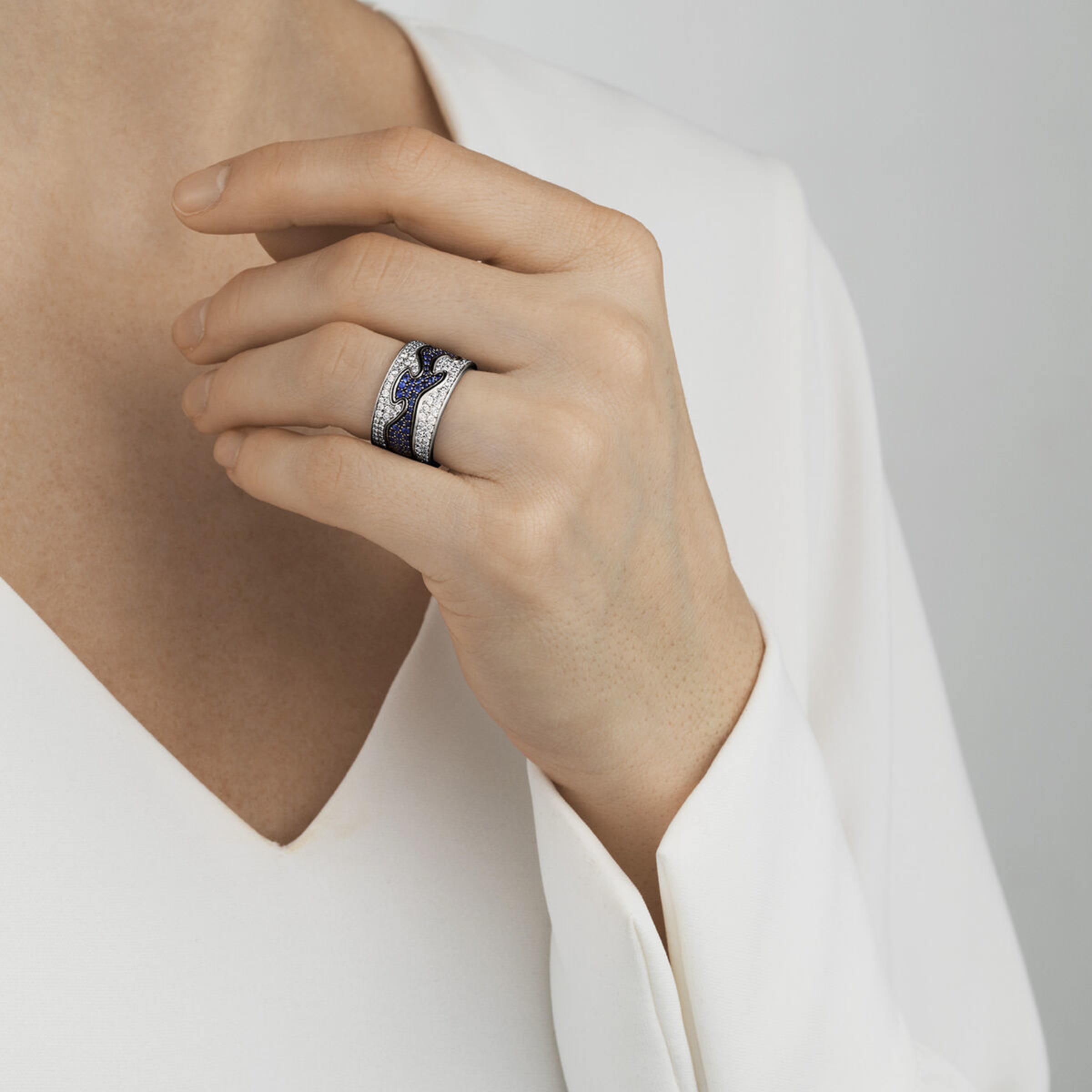 Fusion 3 piece ring with blue sapphire and diamonds | Georg Jensen