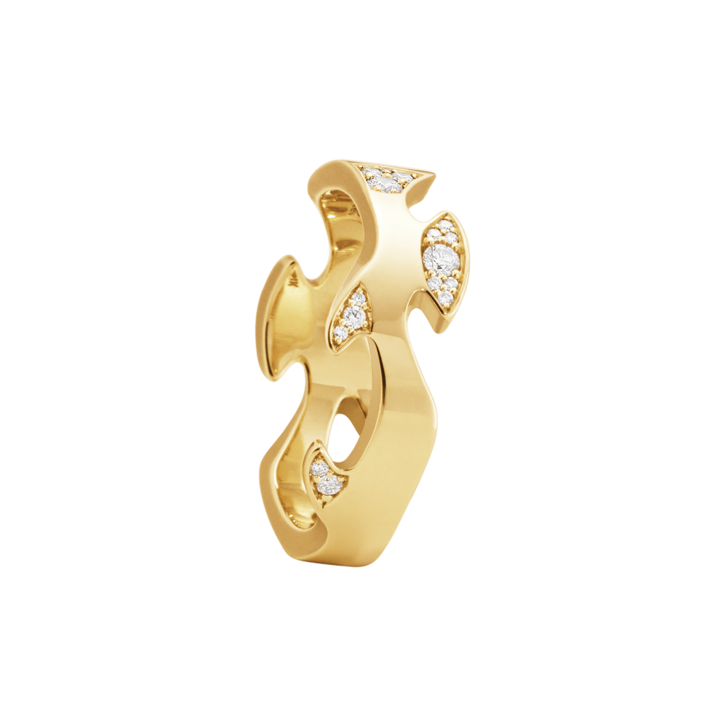 FUSION centre ring in 18-karat yellow gold and pavé set diamonds