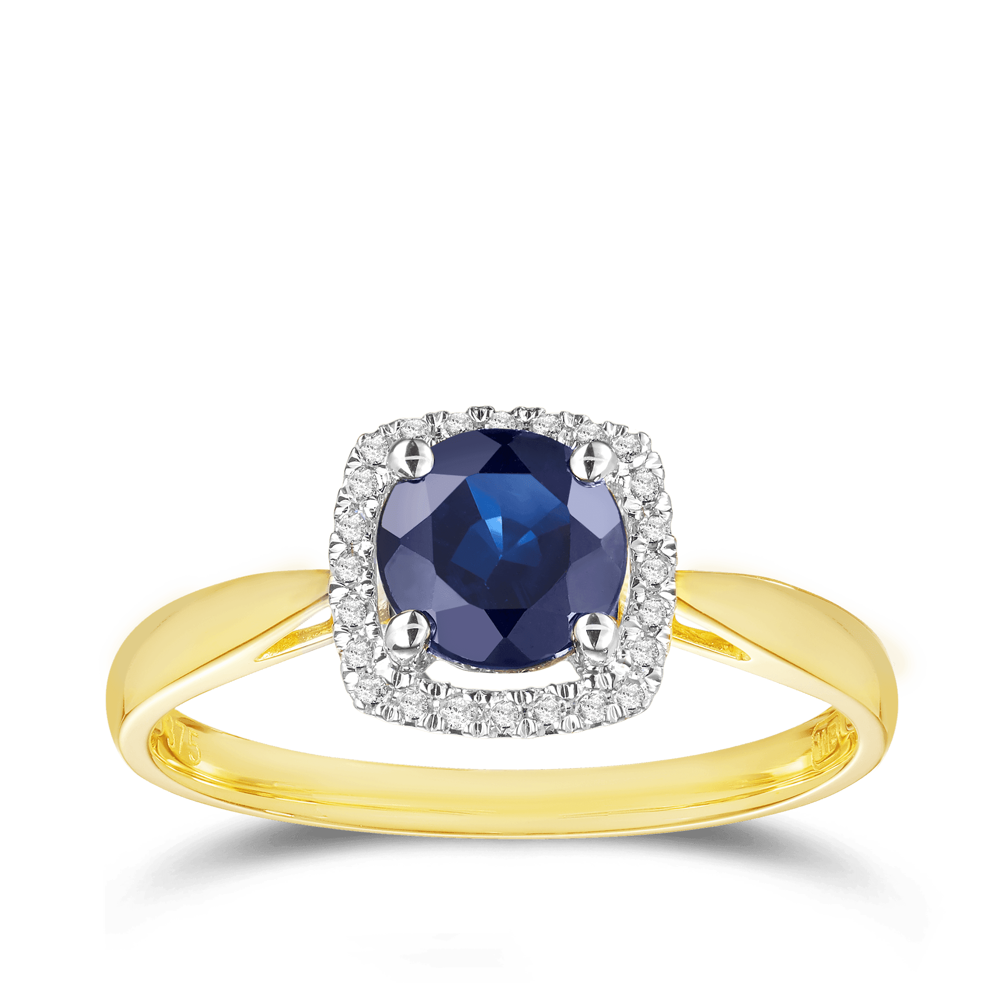 Sapphire & Diamond Halo Ring in Yellow Gold