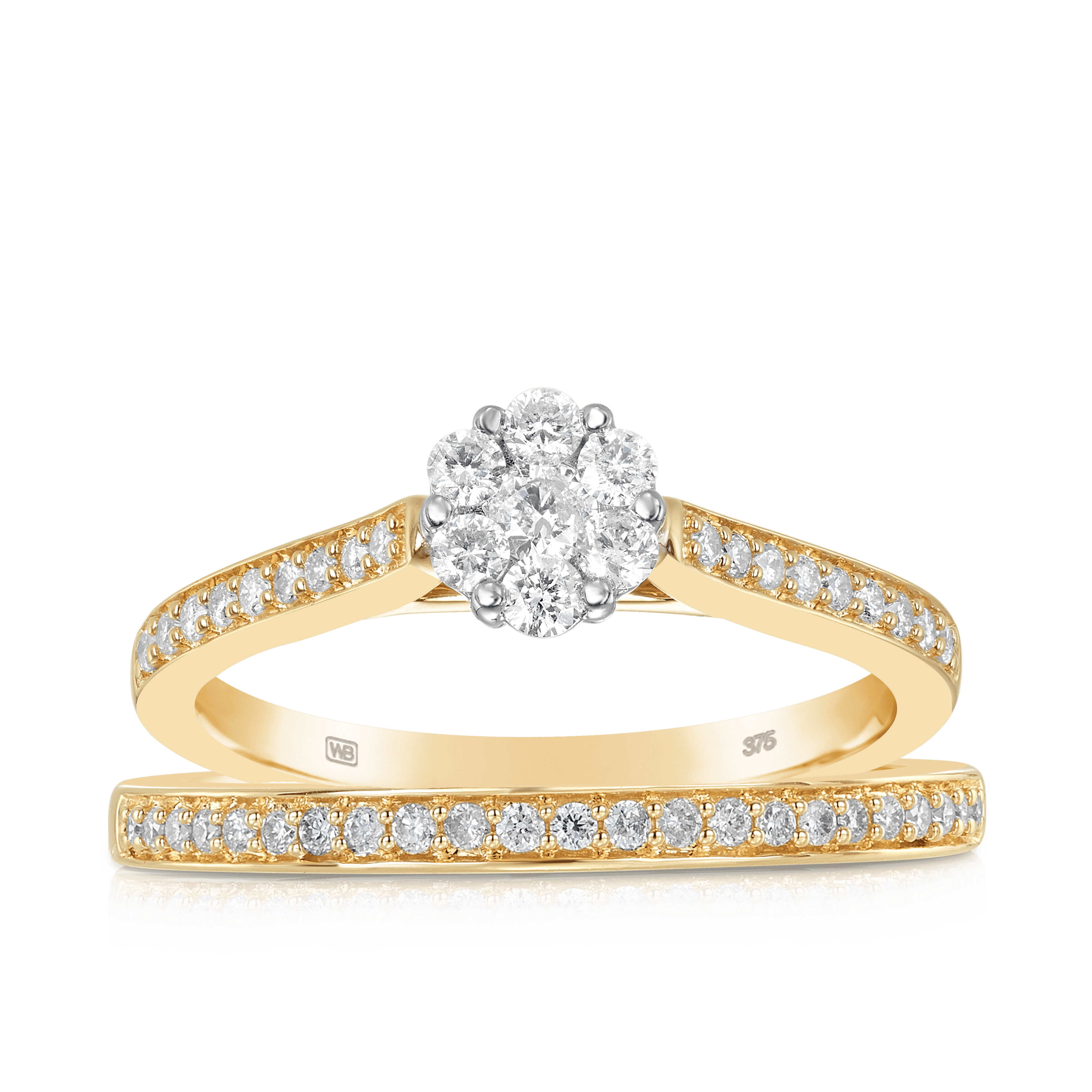 0.50ct TW Round Brilliant Cut Diamond Engagement & Wedding Bridal Set Rings in 9ct Yellow Gold