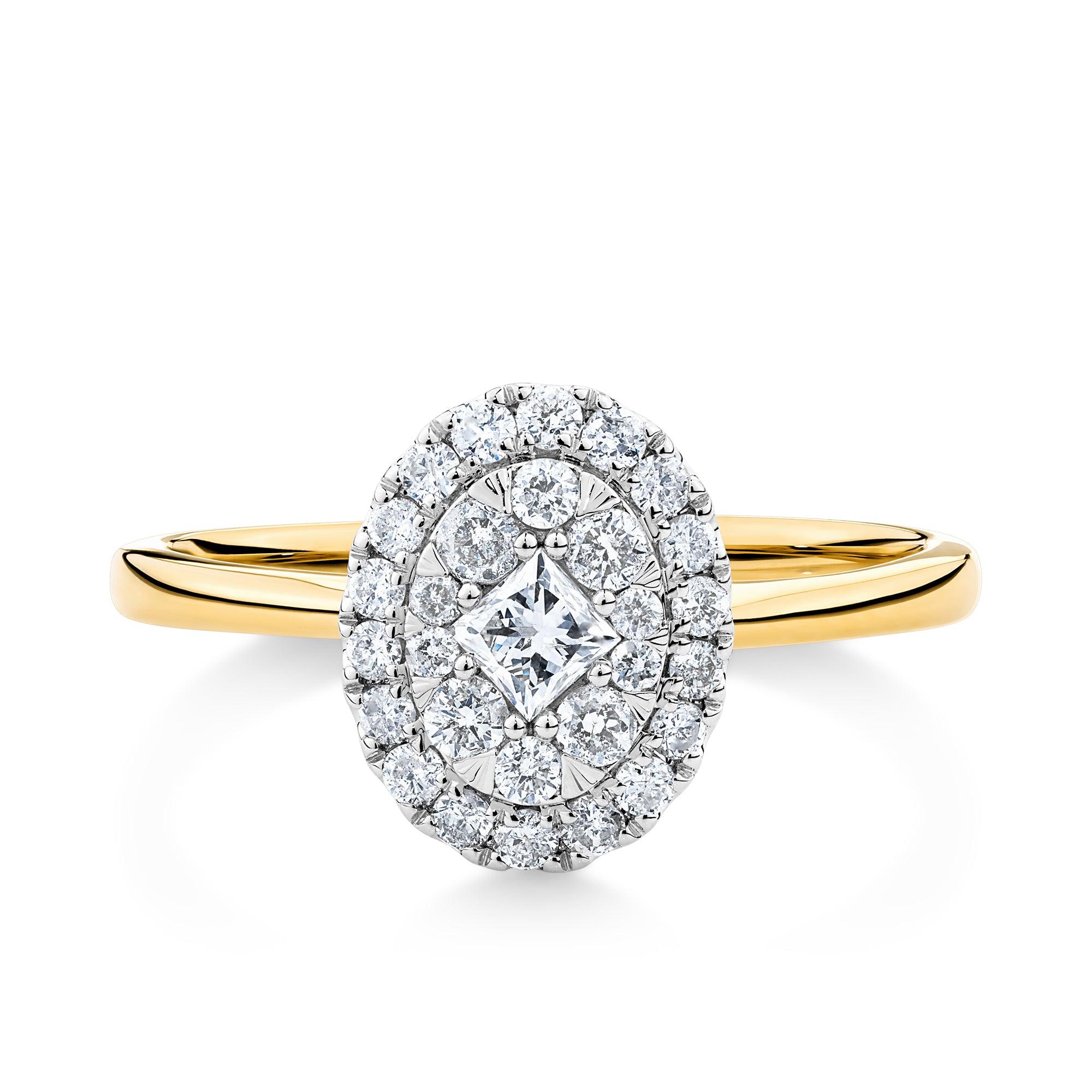 0.51ct TW Diamond Oval Halo Engagement Ring in 9ct Yellow and White Gold