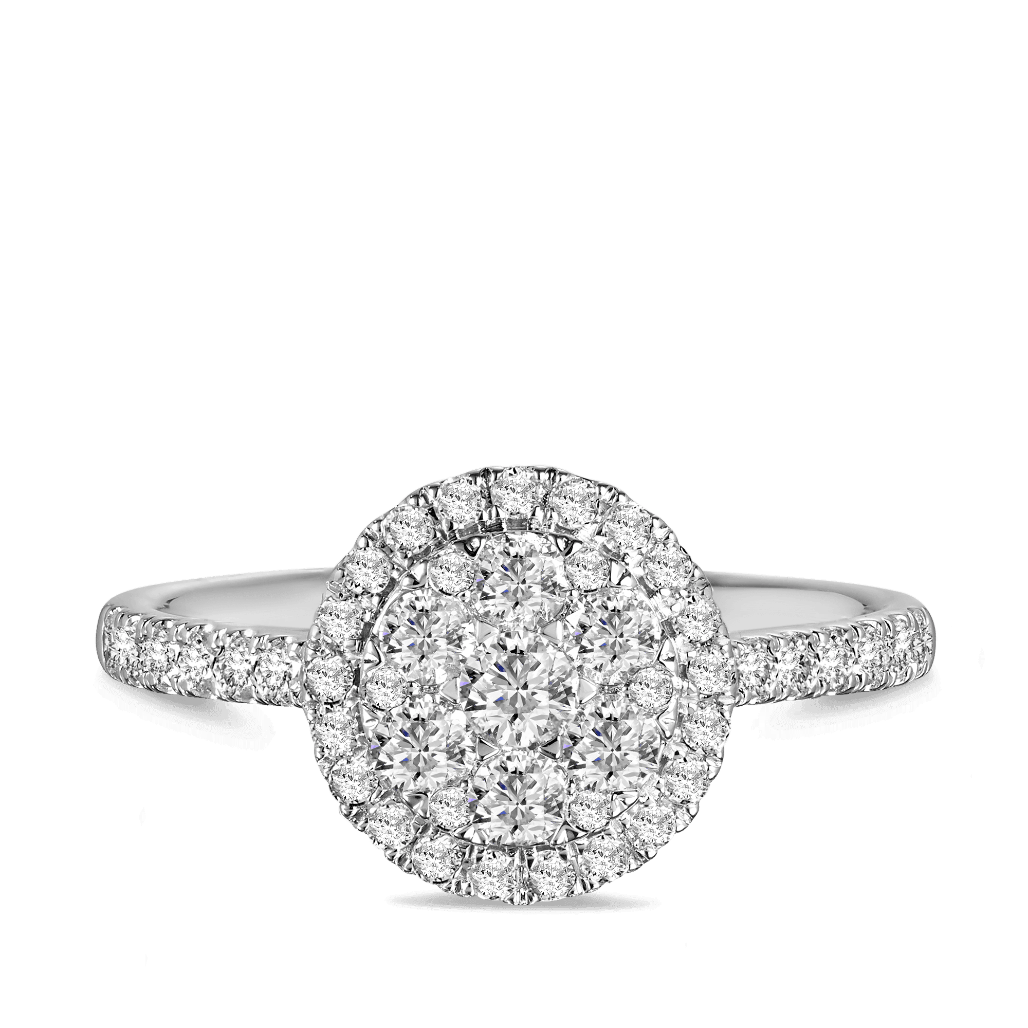 0.75ct TW Diamond Cluster Double Halo Round Engagement Ring in 9ct White Gold