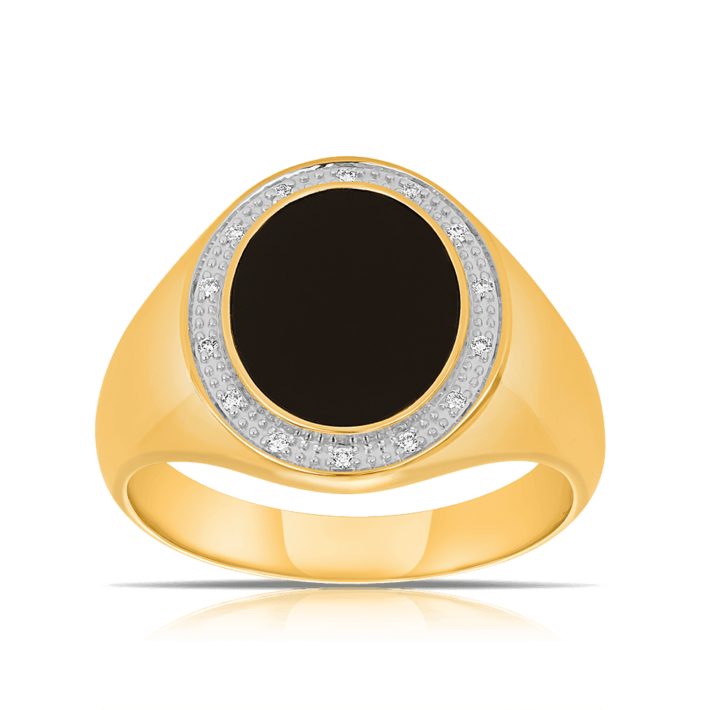 Onyx & Diamond Signet Ring in 9ct Yellow Gold